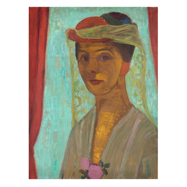 Canvas art prints Paula Modersohn-Becker - Self-Portrait with a Hat and Veil