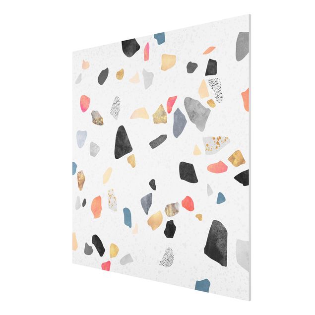 Prints abstract White Terrazzo With Gold Stones