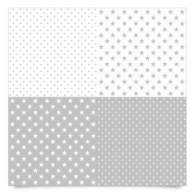 Adhesive films grey Grey White Stars And Dots In 4 Variations