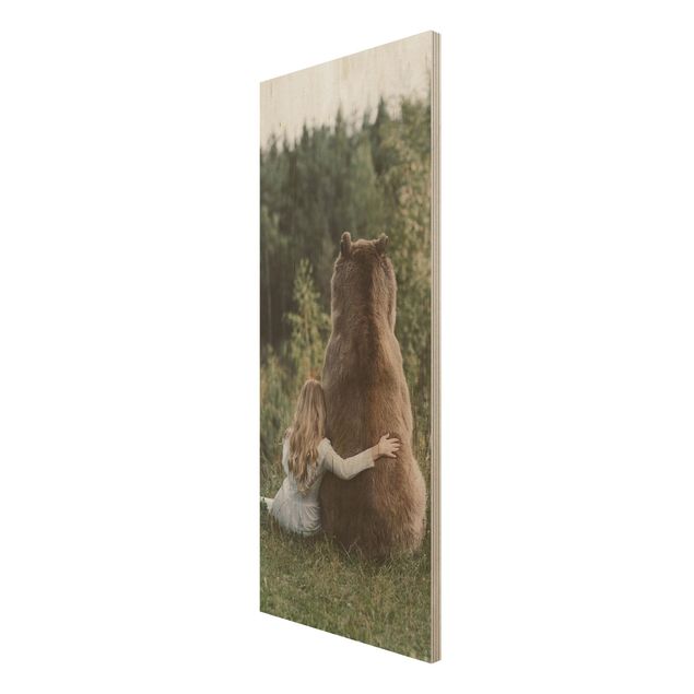 Wood prints Girl With Brown Bear