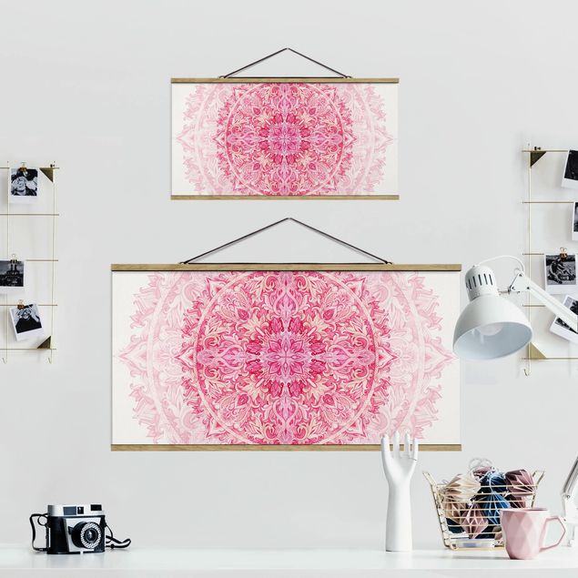 Fabric print with posters hangers Mandala Watercolour Ornament Pink