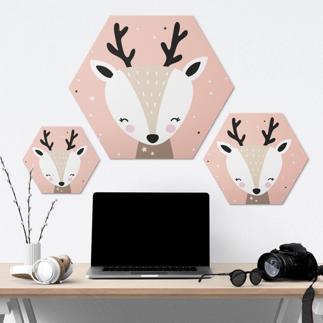 Hexagon photo prints Happy Deer