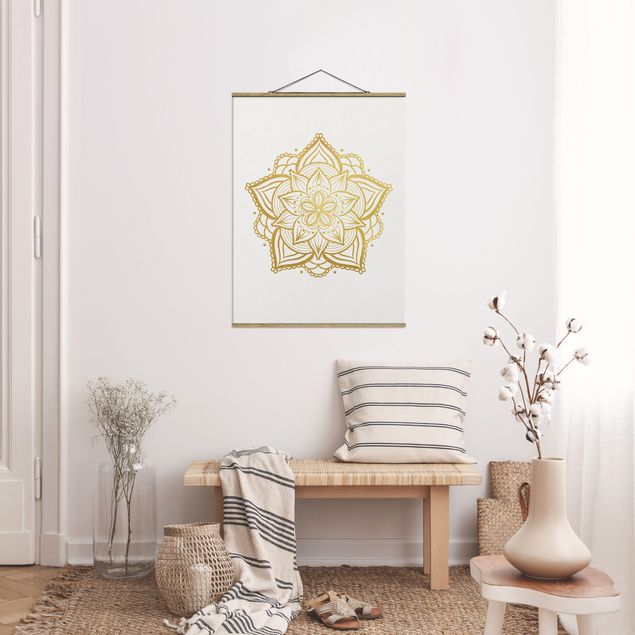 Prints modern Mandala Flower Sun Illustration Set Gold