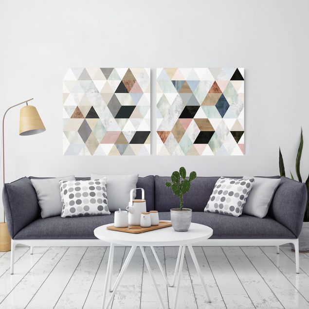 Contemporary art prints Watercolour Mosaic With Triangles Set I