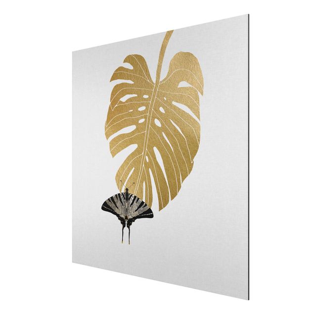 Art posters Golden Monstera With Butterfly