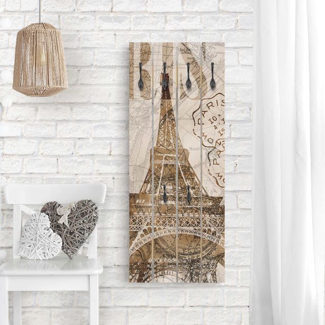Wall mounted coat rack architecture and skylines Shabby Chic Collage - Paris