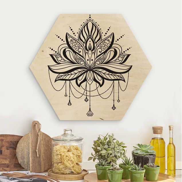 Wood prints flower Lotus With Chains