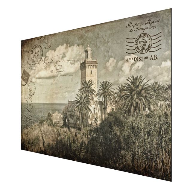 Beach wall art Vintage Postcard With Lighthouse And Palm Trees