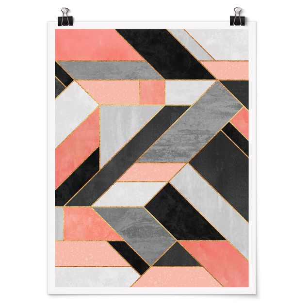 Abstract art prints Geometry Pink And Gold