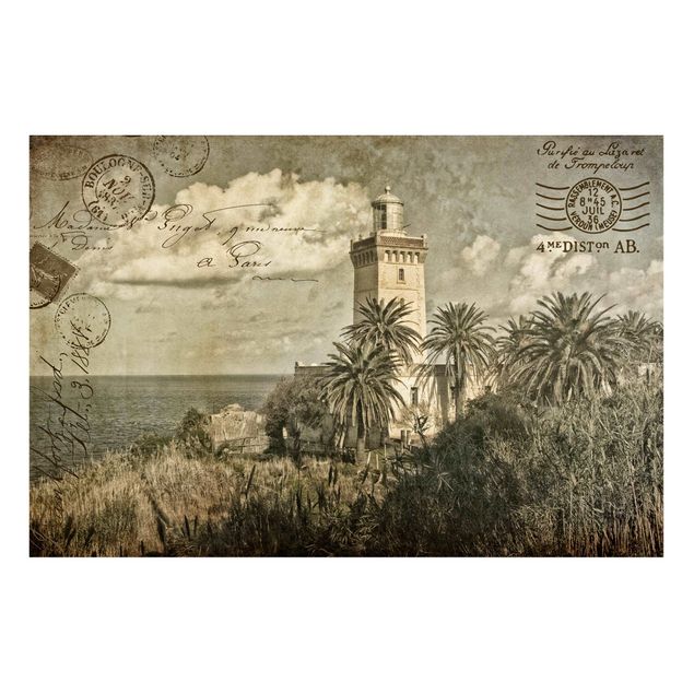 Landscape canvas prints Lighthouse And Palm Trees - Vintage Postcard