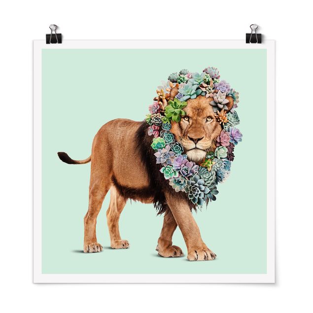 Lion wall art Lion With Succulents