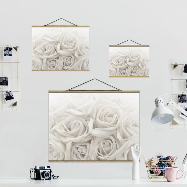 Fabric print with posters hangers White Roses