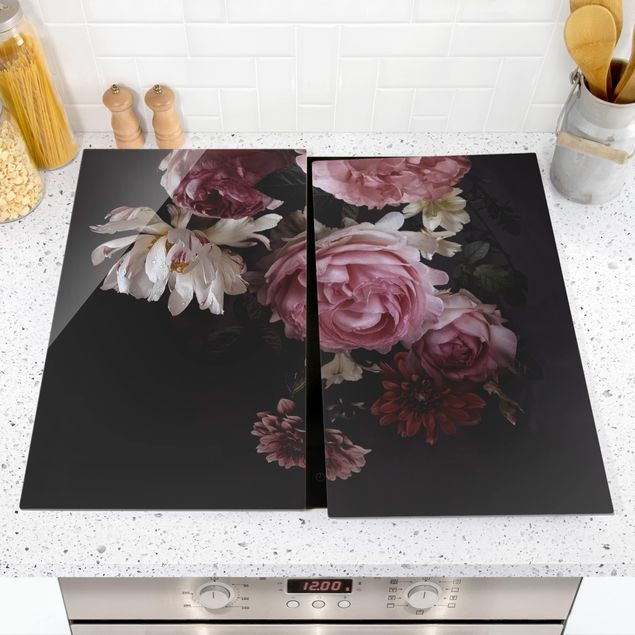 Stove top covers flower Pink Flowers On Black