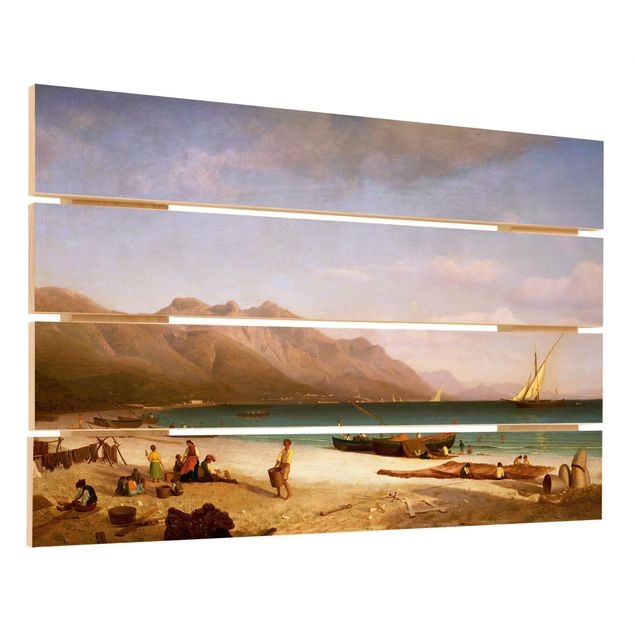 Wood prints beach Albert Bierstadt - Bay of Salerno