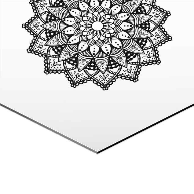 Hexagonal prints Mandala Hamsa Hand Lotus Set On White