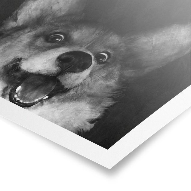 Prints animals Illustration Dog Corgi Paintig Black And White