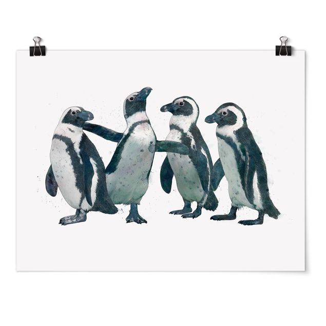 Animal wall art Illustration Penguins Black And White Watercolour