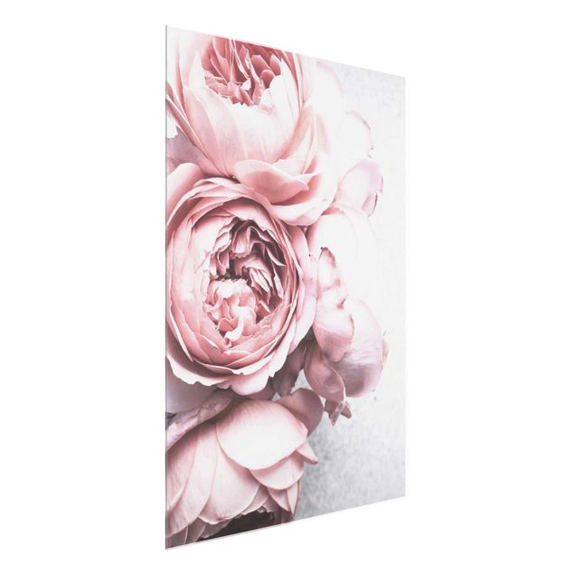 Floral picture Pink peony blossoms shabby pastel