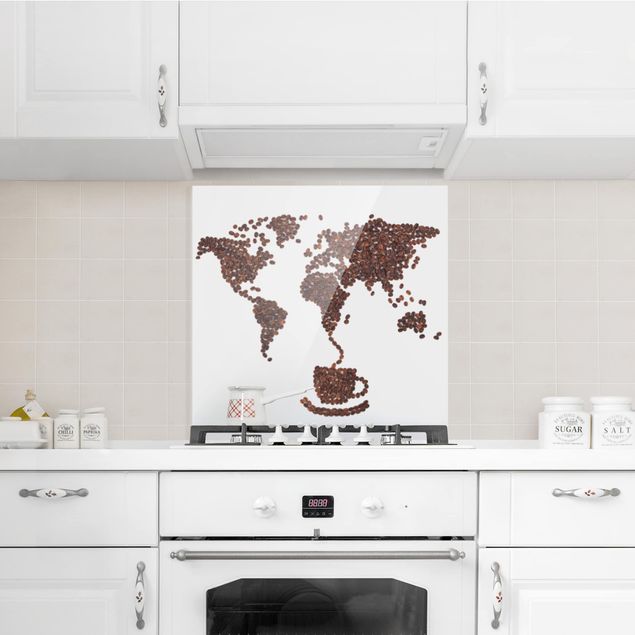 Glass splashback kitchen baking and coffee Coffee around the world