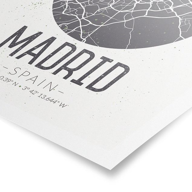Black and white wall art Madrid City Map - Retro