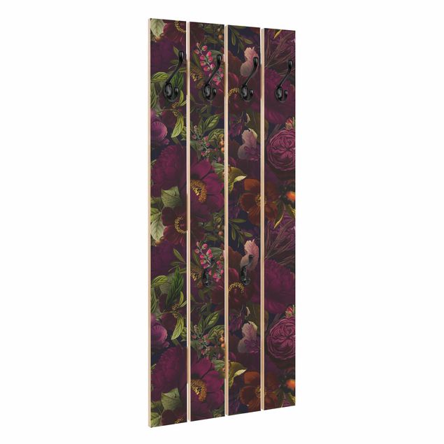 Wall coat hanger Purple Blossoms Dark