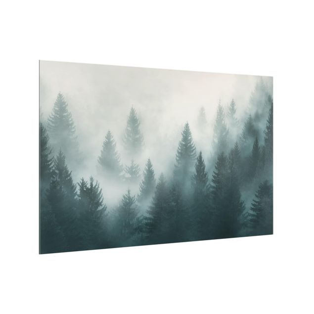 Glass splashback kitchen Coniferous Forest In Fog
