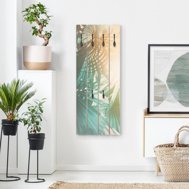 Wall mounted coat rack landscape Tropical Plants Palm Trees At Sunset