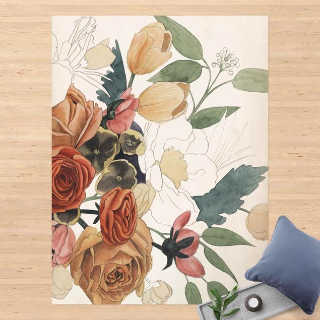 Outdoor rugs Drawing Flower Bouquet In Red And Sepia II