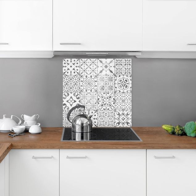 Glass splashback kitchen tiles Pattern Tiles Gray White