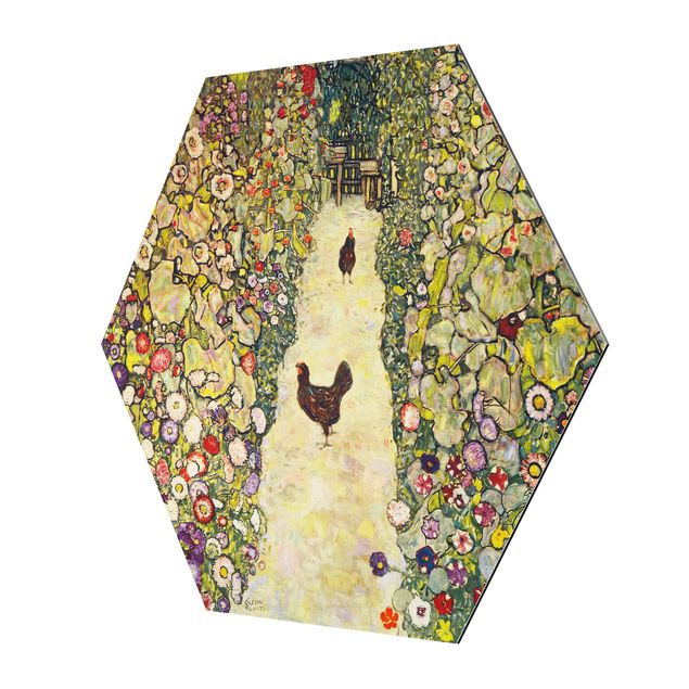 Floral prints Gustav Klimt - Garden Path with Hens