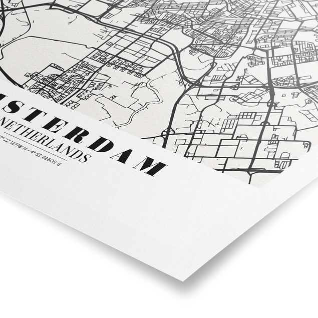 Black and white art Amsterdam City Map - Classic