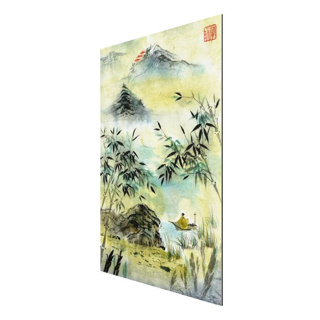 Mountain wall art Japanese Watercolour Drawing Bamboo Forest