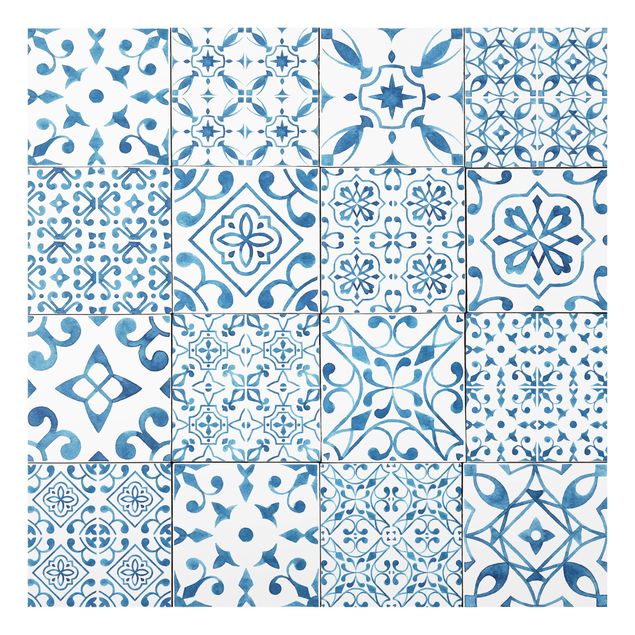 Glass splashback Pattern Tiles Blue White