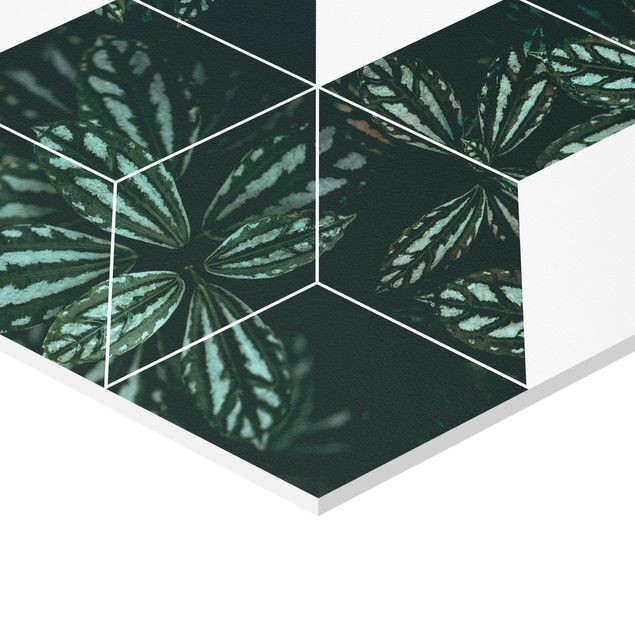 Green canvas wall art Green Leaves Geometry Set II