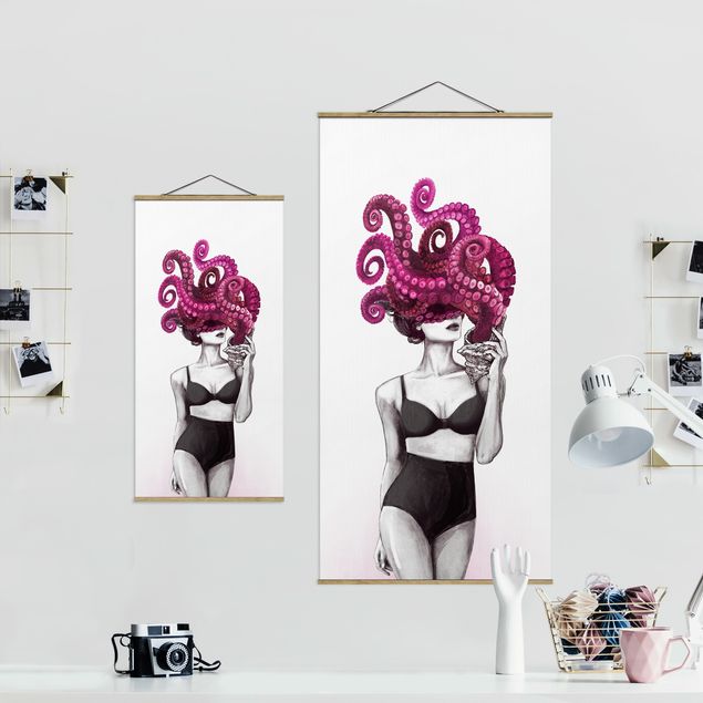 Laura Graves Art Illustration Woman In Underwear Black And White Octopus