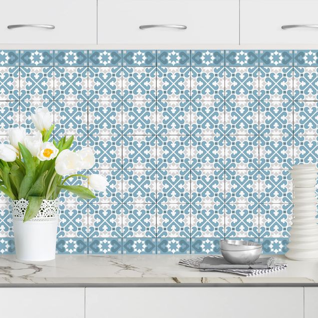 Kitchen Geometrical Tile Mix Hearts Blue Grey