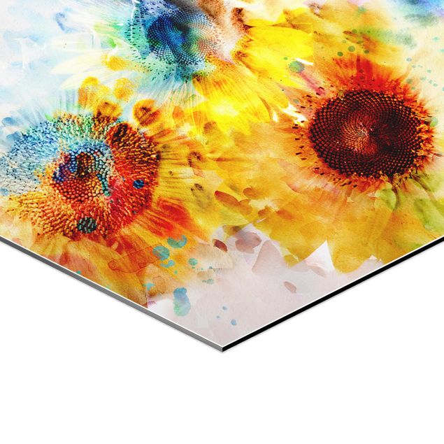 Hexagonal prints Watercolour Flowers Sunflowers