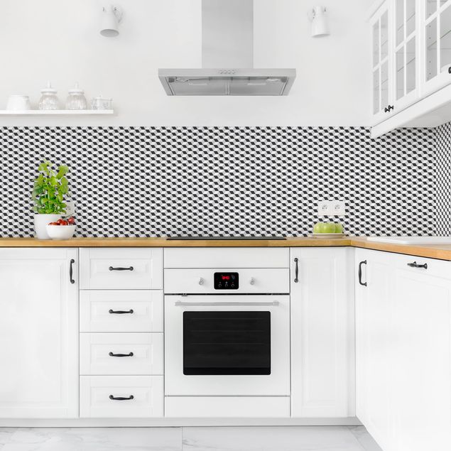 Kitchen splashback black and white Geometrical Tile Mix Cubes Black