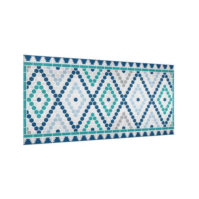 Glass splashback patterns Moroccan tile pattern turquoise blue