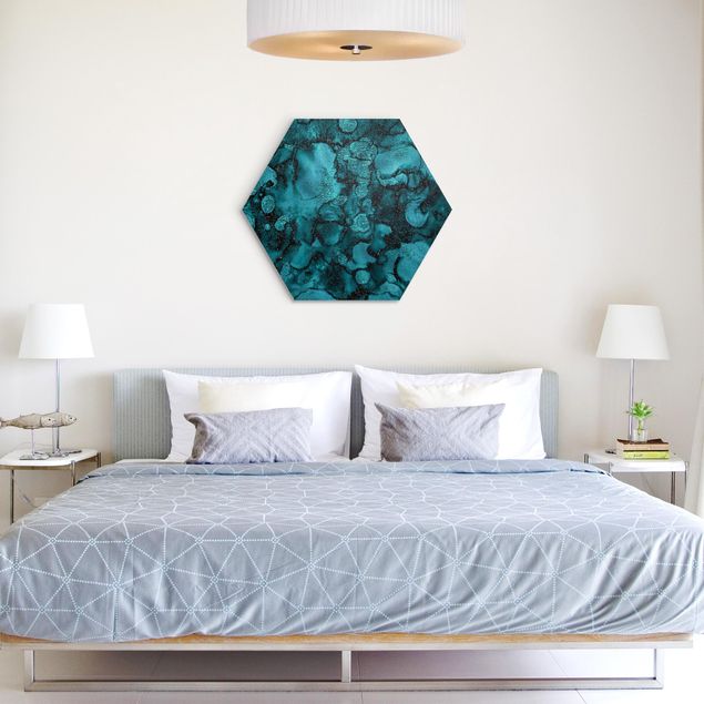 Abstract canvas wall art Turquoise Drop With Glitter