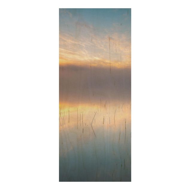 Wood prints landscape Sunrise Swedish Lake
