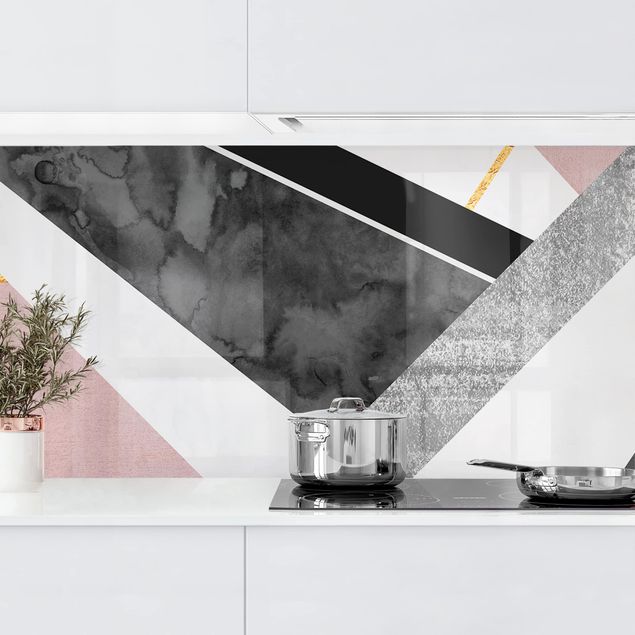 Kitchen Black And White Geometry With Gold