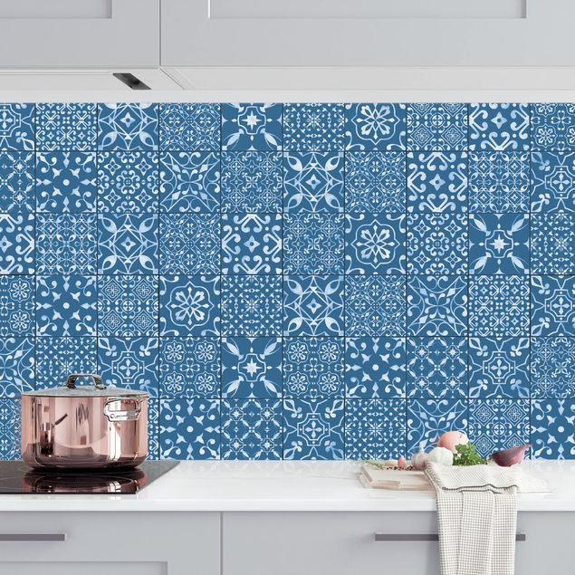 Kitchen Patterned Tiles Navy White