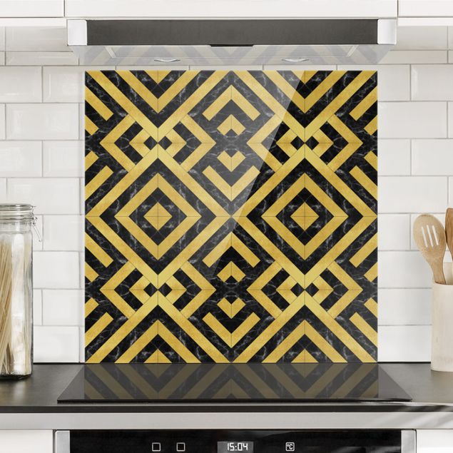 Kitchen Geometrical Tile Mix Art Deco Gold Black Marble