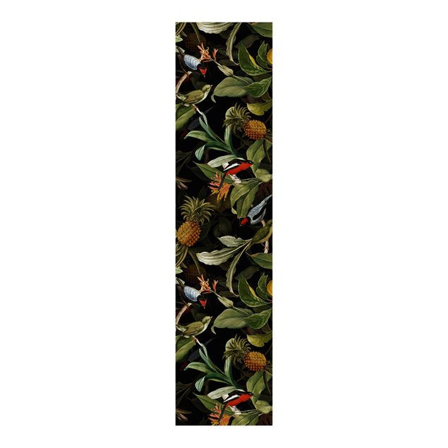 Sliding panel curtains flower Birds With Pineapple Green