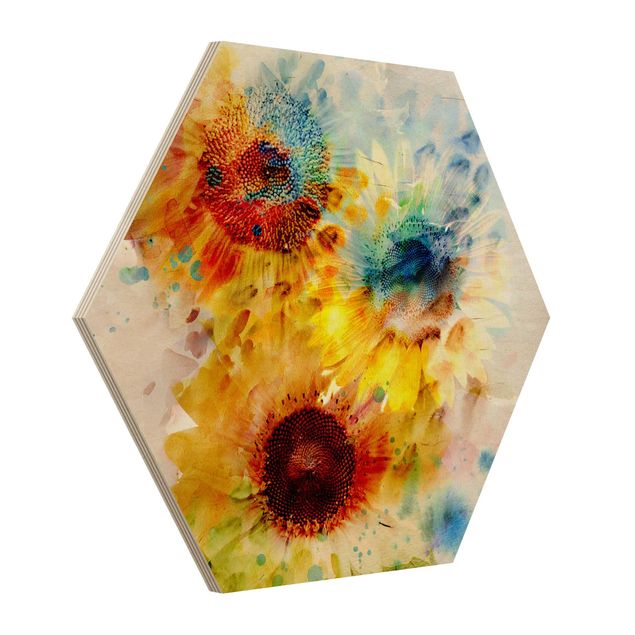 Wood photo prints Watercolour Flowers Sunflowers