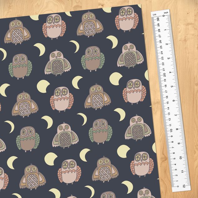 Adhesive films for furniture cabinet Night Owl Pattern With Moon Phases