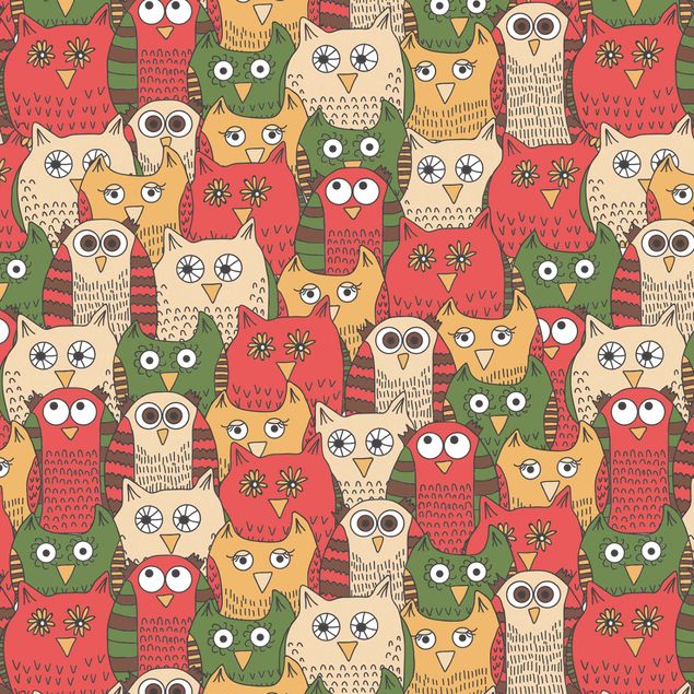 Adhesive films Pattern With Funny Owls Red