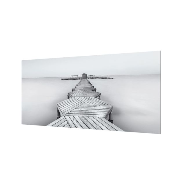 Glass Splashback - Wooden Pier In Black And White - Landscape 1:2