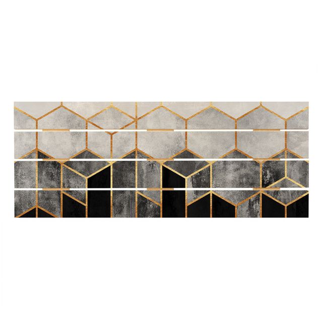 Wood prints Golden Hexagons Black And White